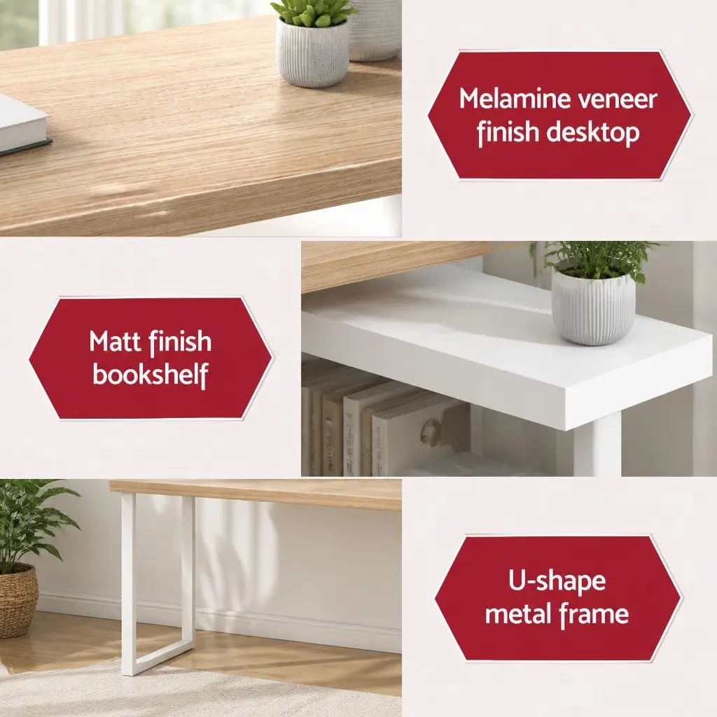 Computer Desk 360 Degree Rotatable Bookshelf 50cm W x 140cm D x 74.5cm H Oak and White