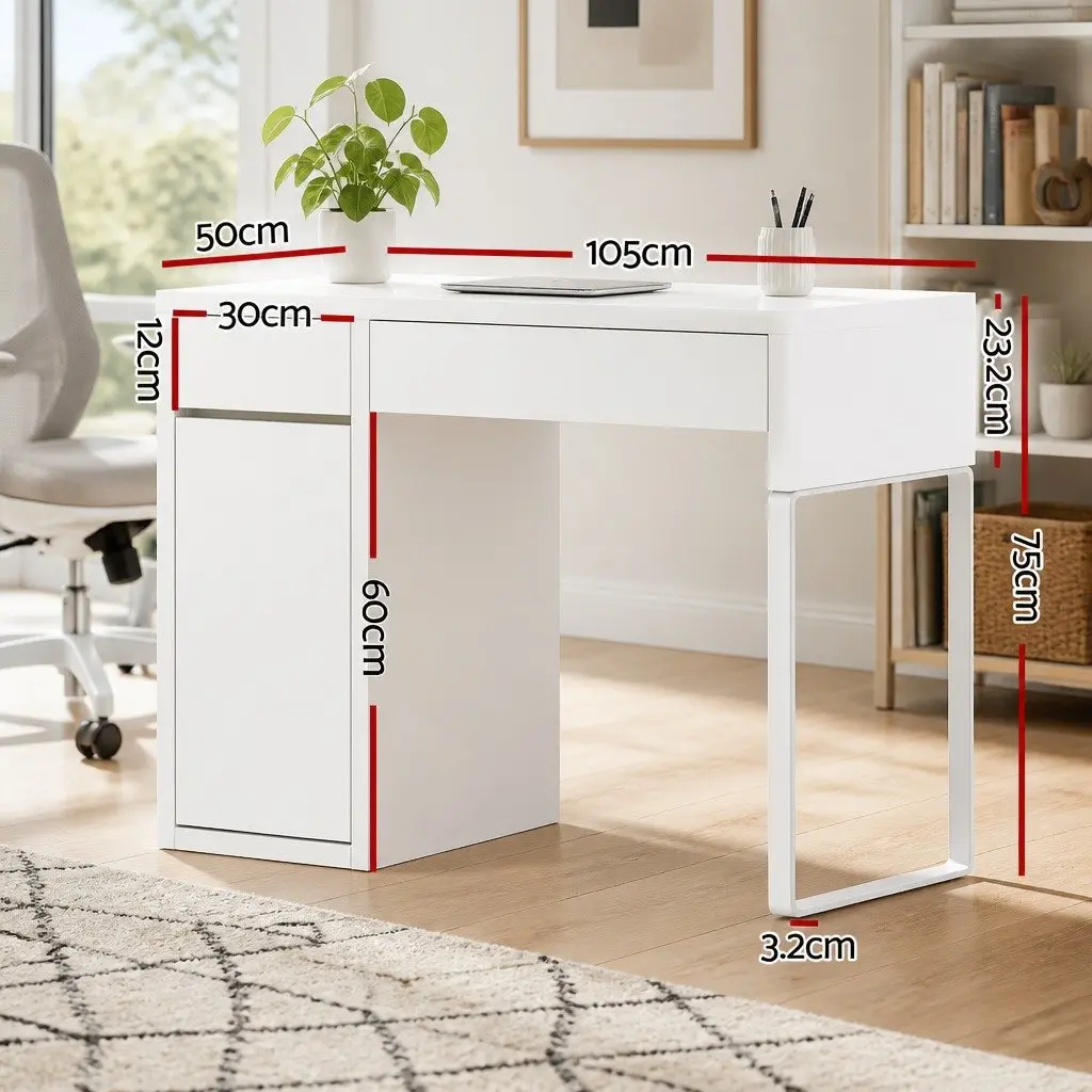 Computer Desk with Storage 105cm White