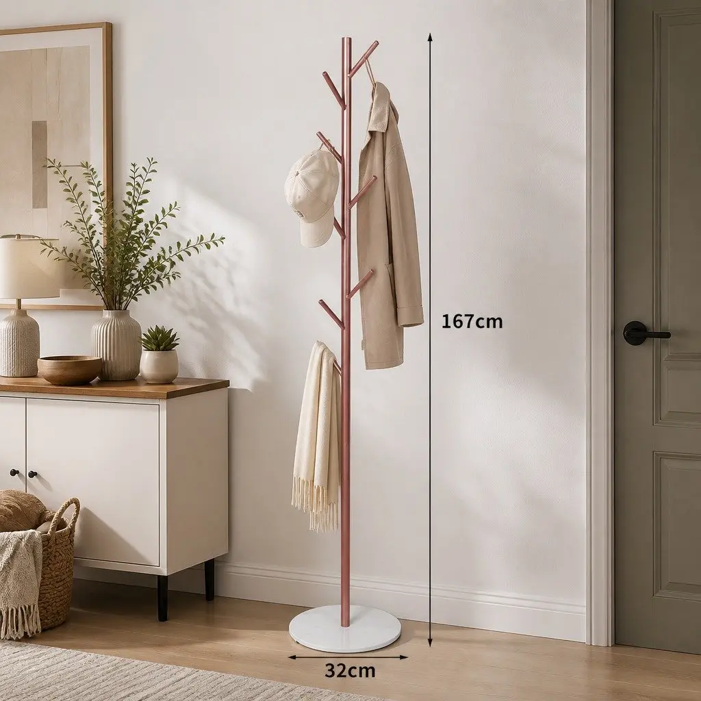 Coat Rack Stand Hanger Tree Rose Gold 8 Branches Hallway Bedroom
