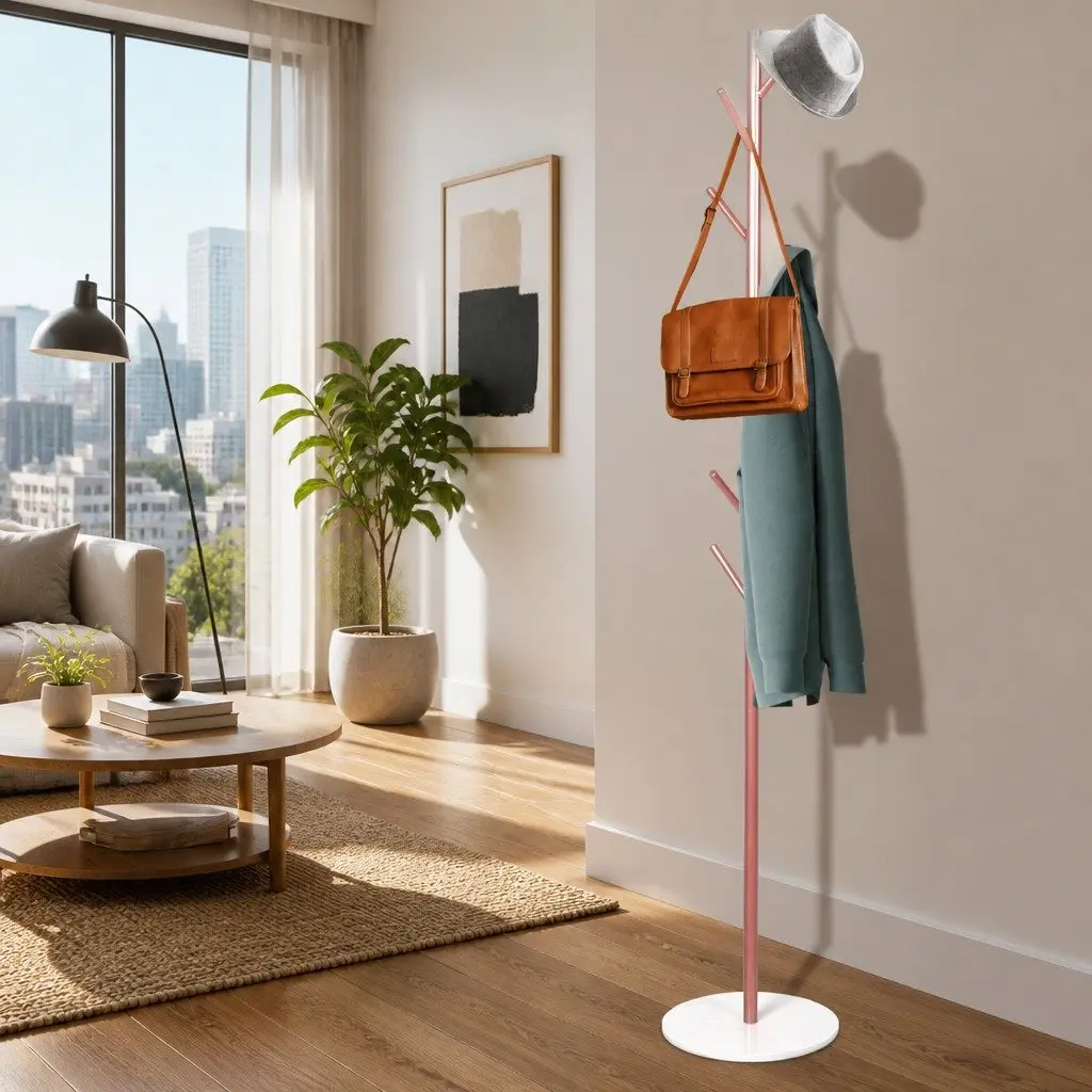 Coat Rack Stand Hanger Tree Rose Gold 8 Branches Hallway Bedroom