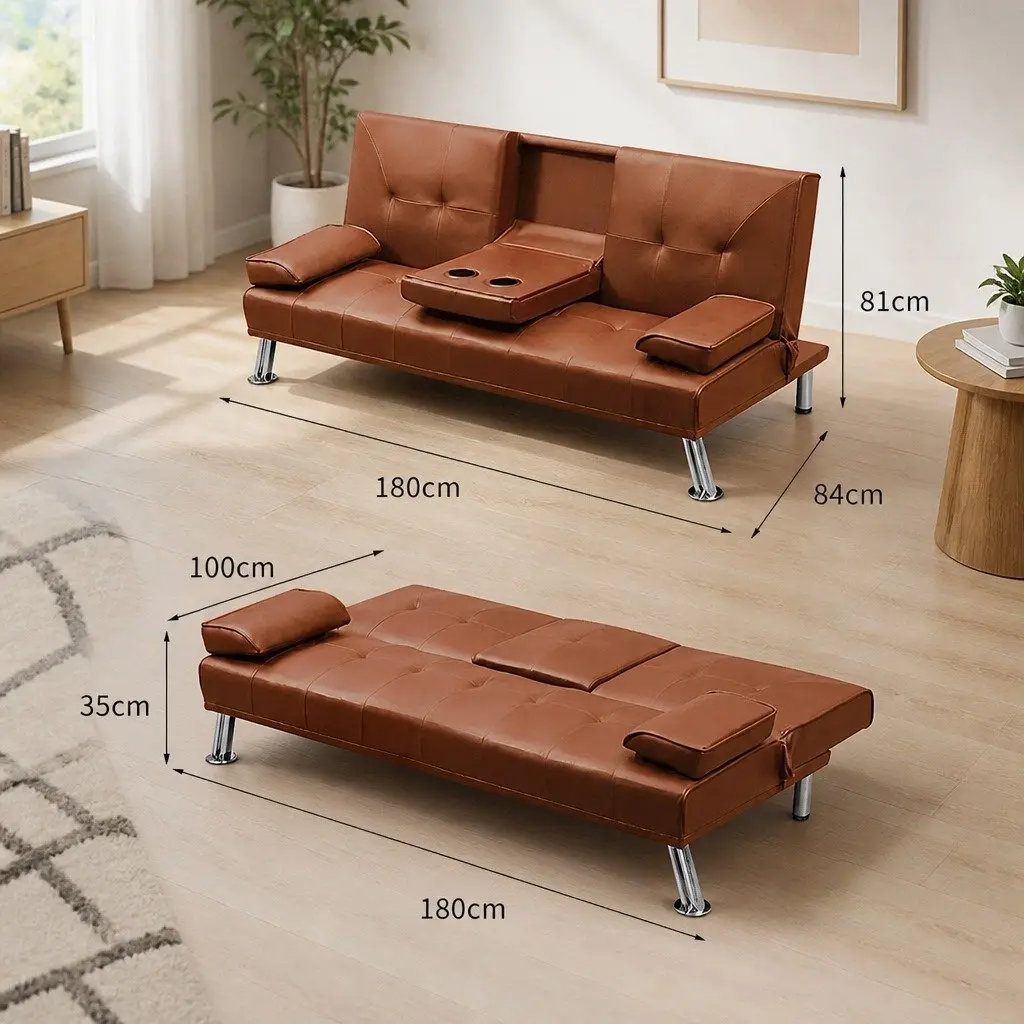 3-Seater Sofa Bed Adjustable Recliner Foldable Middle Panel Cup Holder Brown