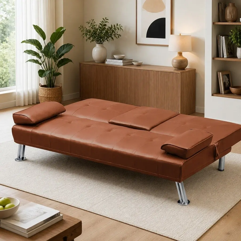 3-Seater Sofa Bed Adjustable Recliner Foldable Middle Panel Cup Holder Brown