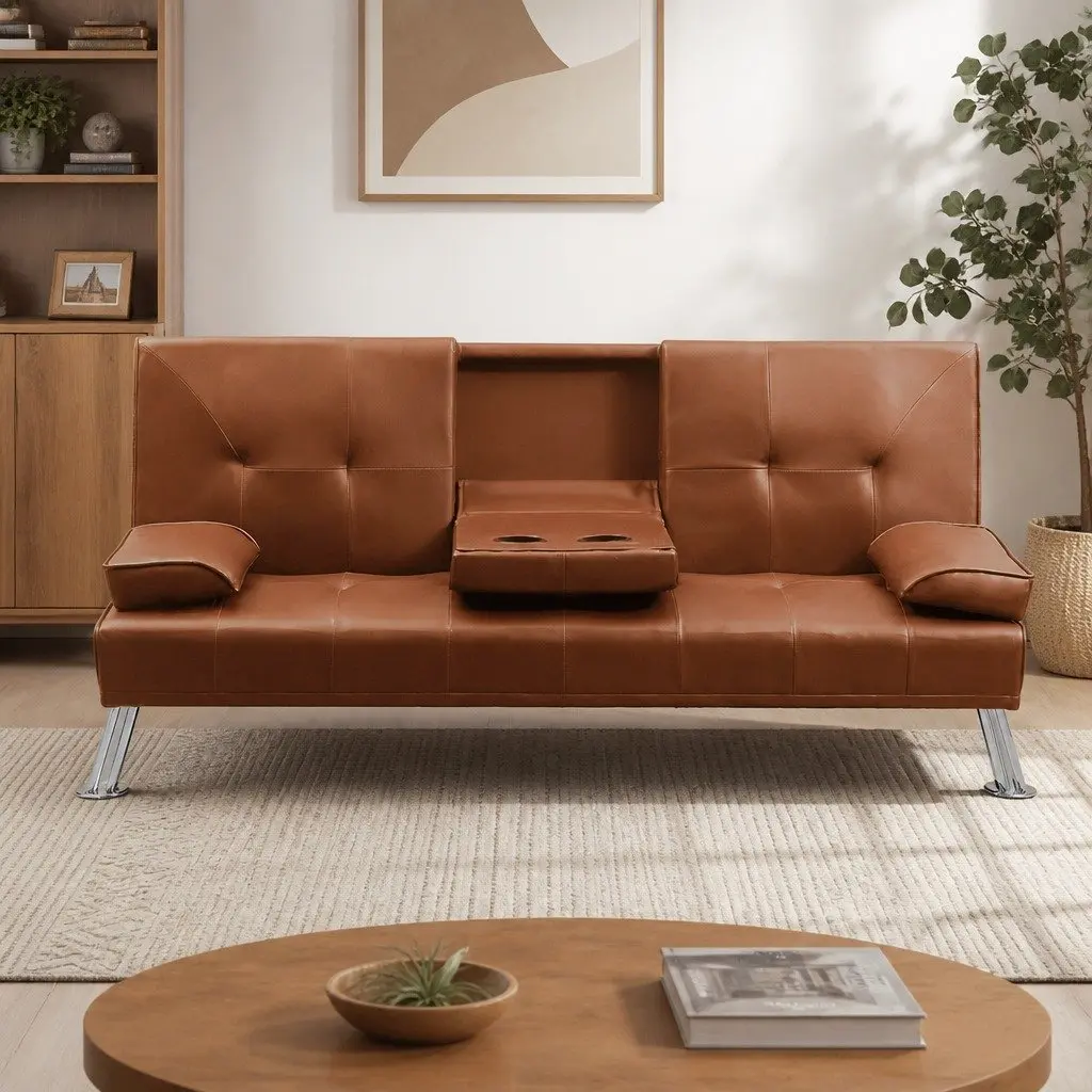 3-Seater Sofa Bed Adjustable Recliner Foldable Middle Panel Cup Holder Brown
