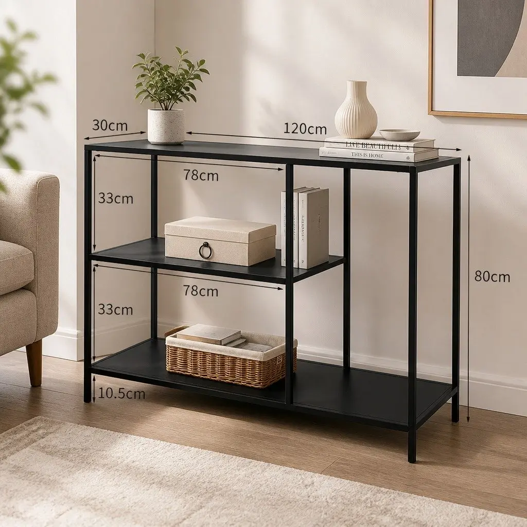Console Table Storage 3-Tier 120cm Black