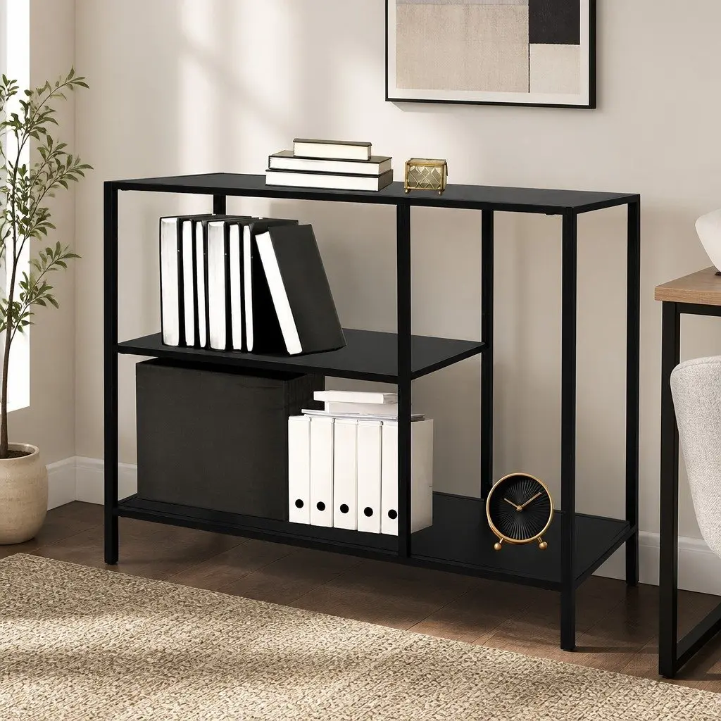 Console Table Storage 3-Tier 120cm Black