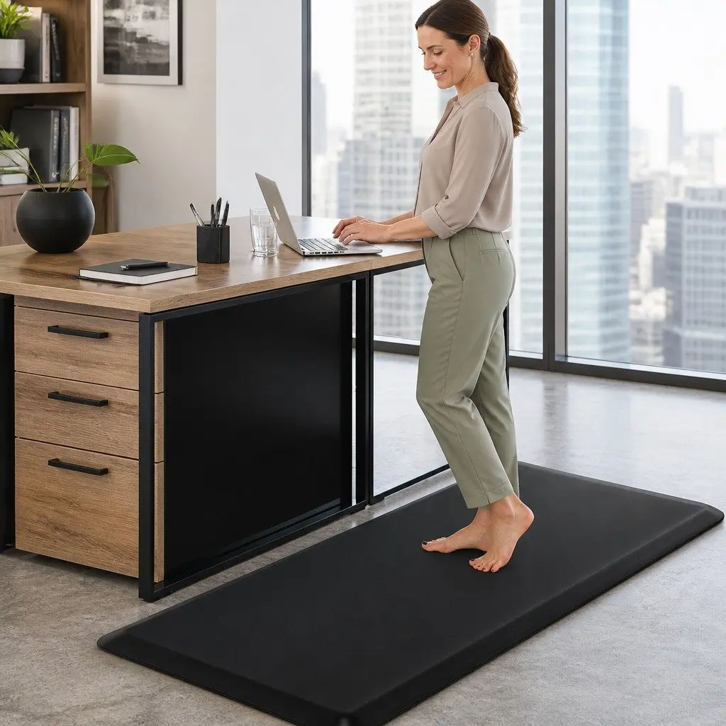 Anti Fatigue Standing Mat Kitchen Desk 51x99cm Non-Slip Waterproof Comfort Foam Black