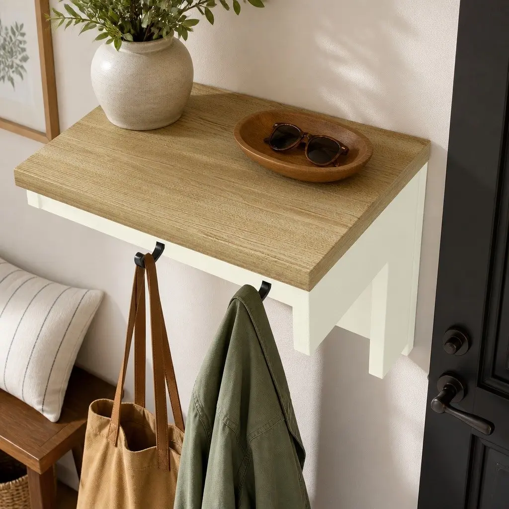 Coat Rack with a Soft Cream Finish