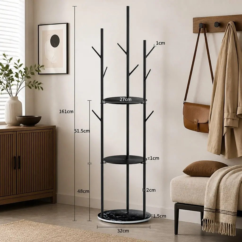Black Coat Rack with Ample Storage Space