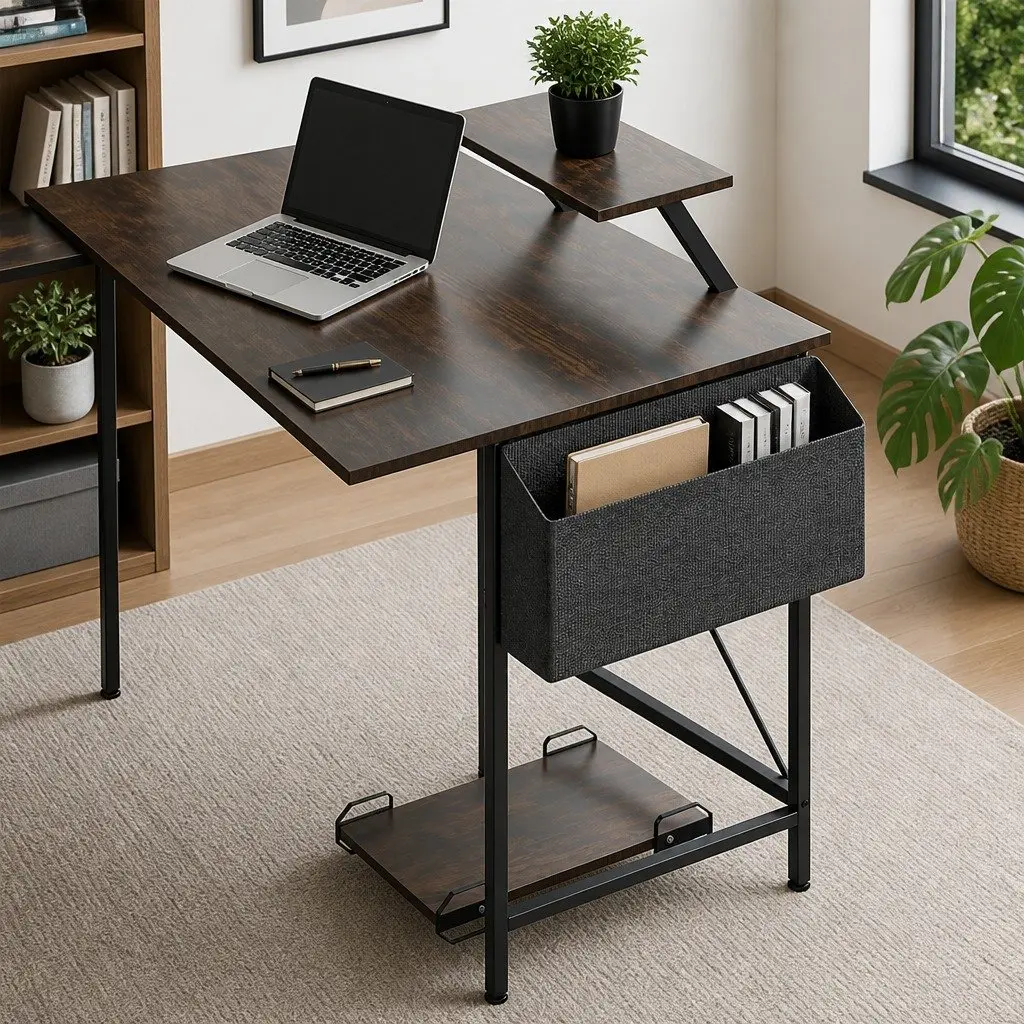 L-Shaped Corner Computer Desk with Monitor Stand CPU Storage Brown 169cm x 120cm x 74cm