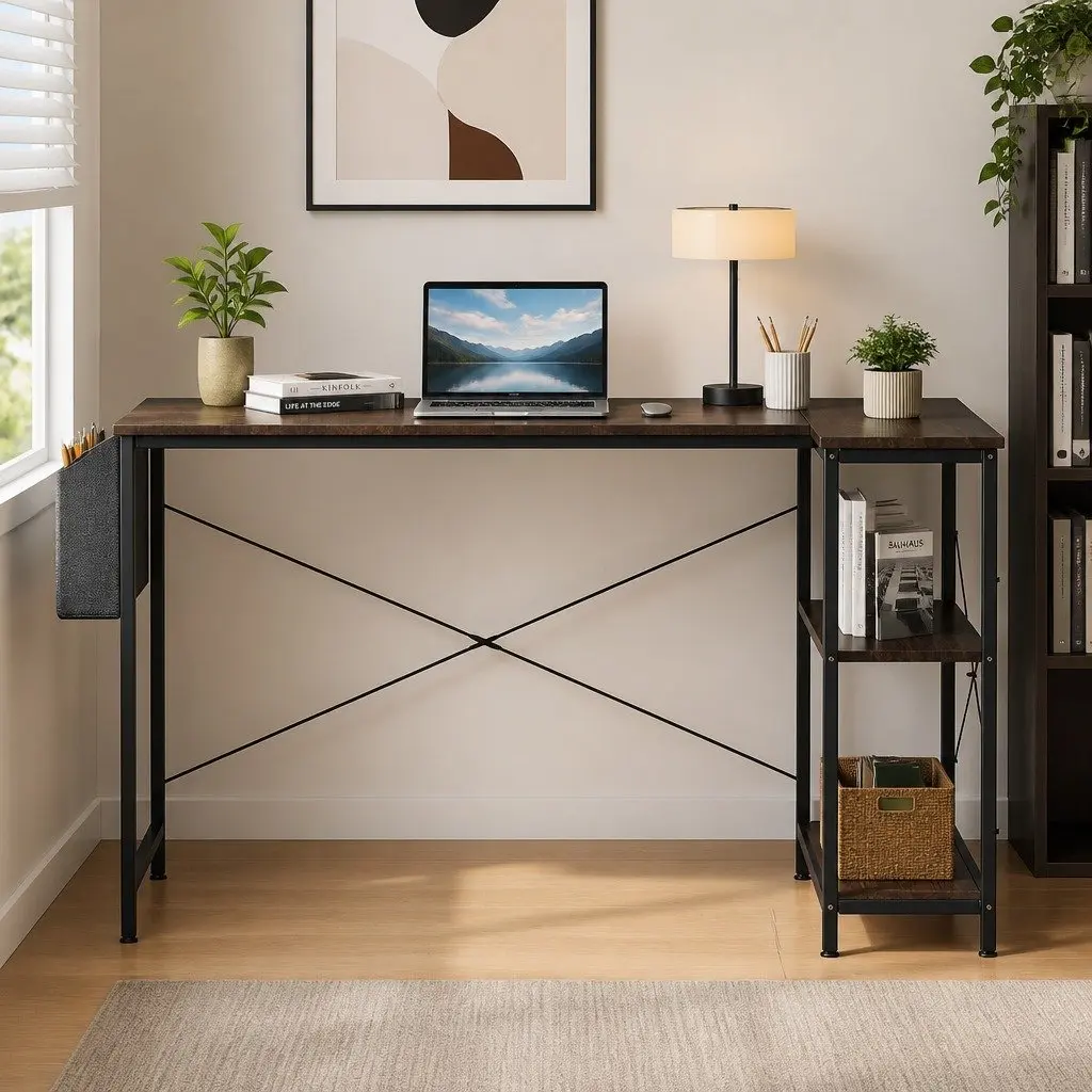 L Shaped Corner Desk Home Office Workstation Reversible Brown 120cm x 80cm