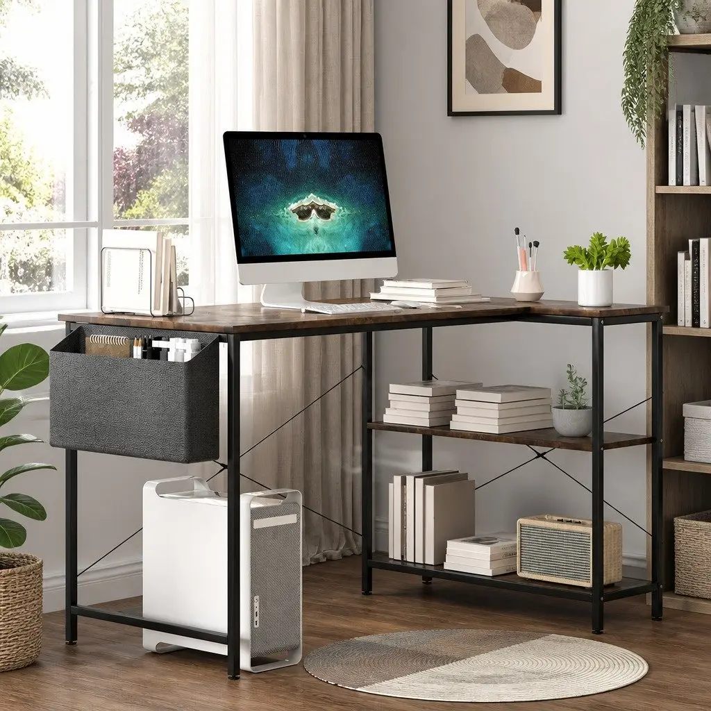 L Shaped Corner Desk Home Office Workstation Reversible Brown 120cm x 80cm
