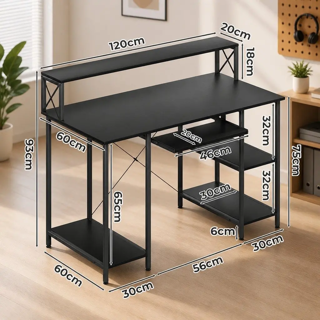 Black Office Desk with Stability and Storage