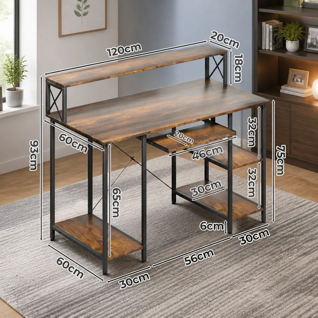 Computer Desk Gaming Office Workstation Industrial Height Adjustable Brown