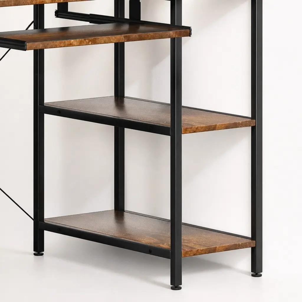 Computer Desk Gaming Office Workstation Industrial Height Adjustable Brown