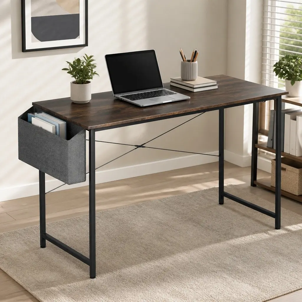 Computer Desk Study Table 100cm Brown Workstation Home Office Gaming