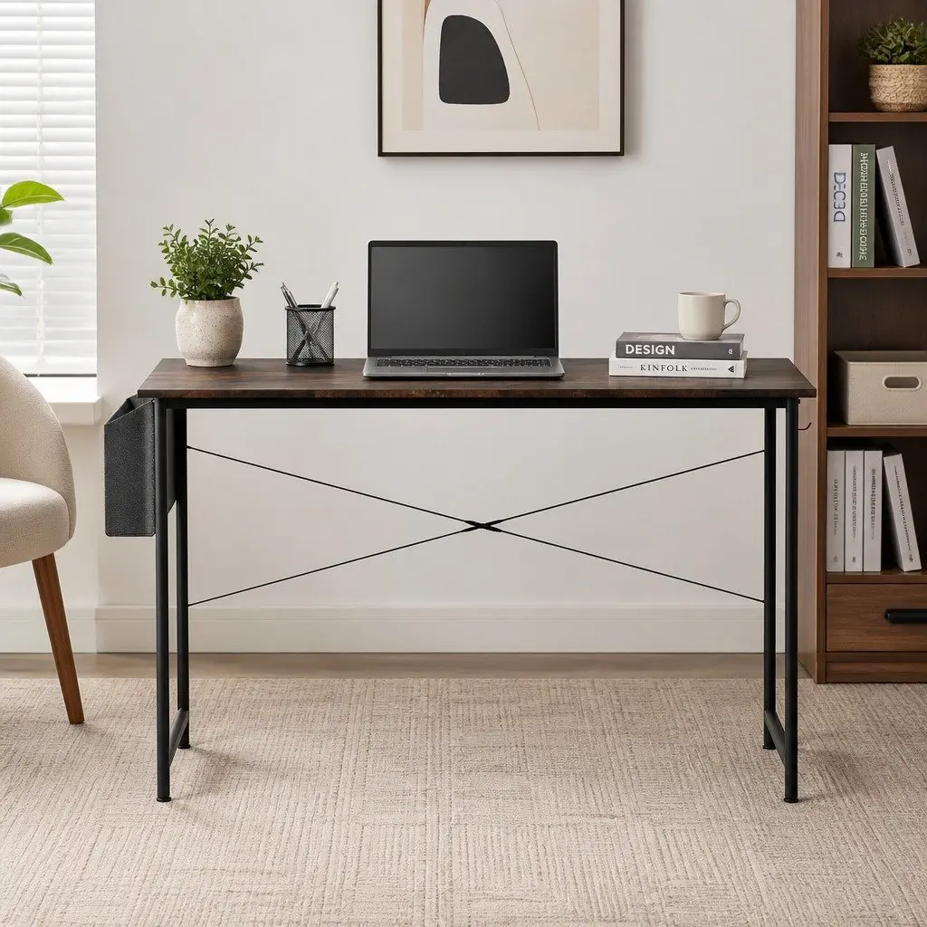 Computer Desk Study Table 100cm Brown Workstation Home Office Gaming