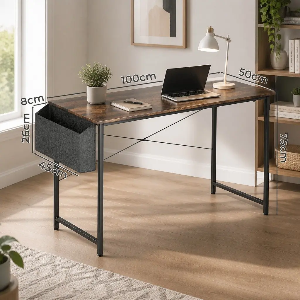 Computer Desk Study Table 100cm Brown Workstation Home Office Gaming