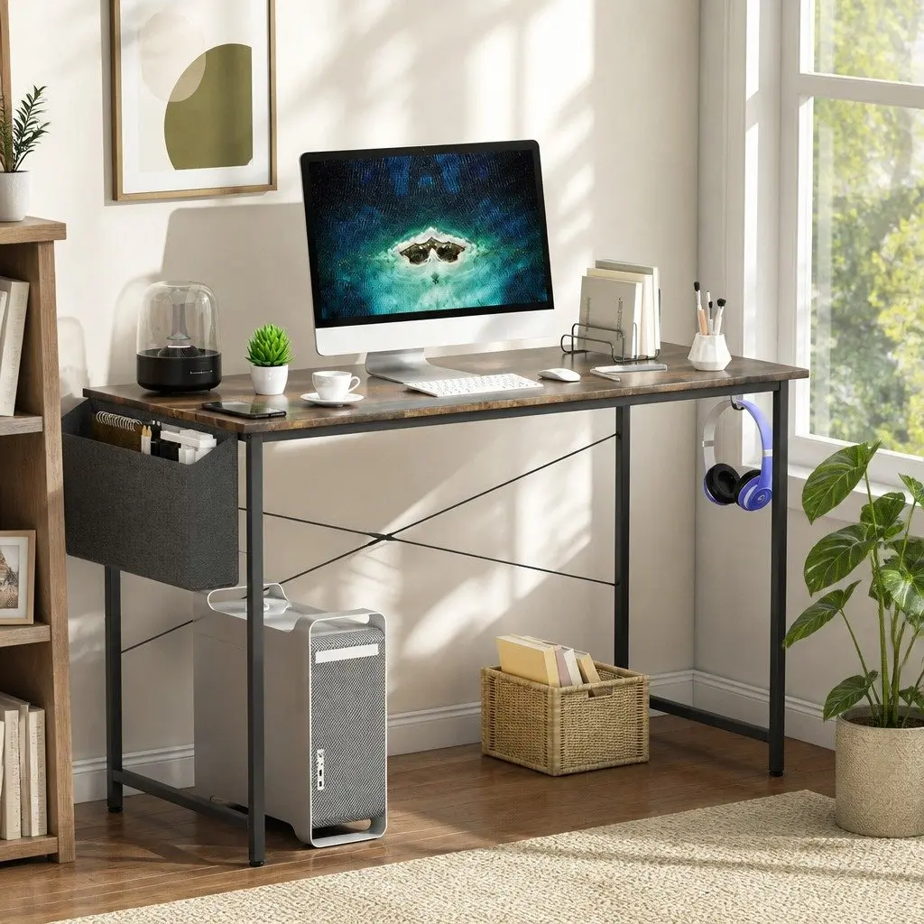 Computer Desk Study Table 100cm Brown Workstation Home Office Gaming