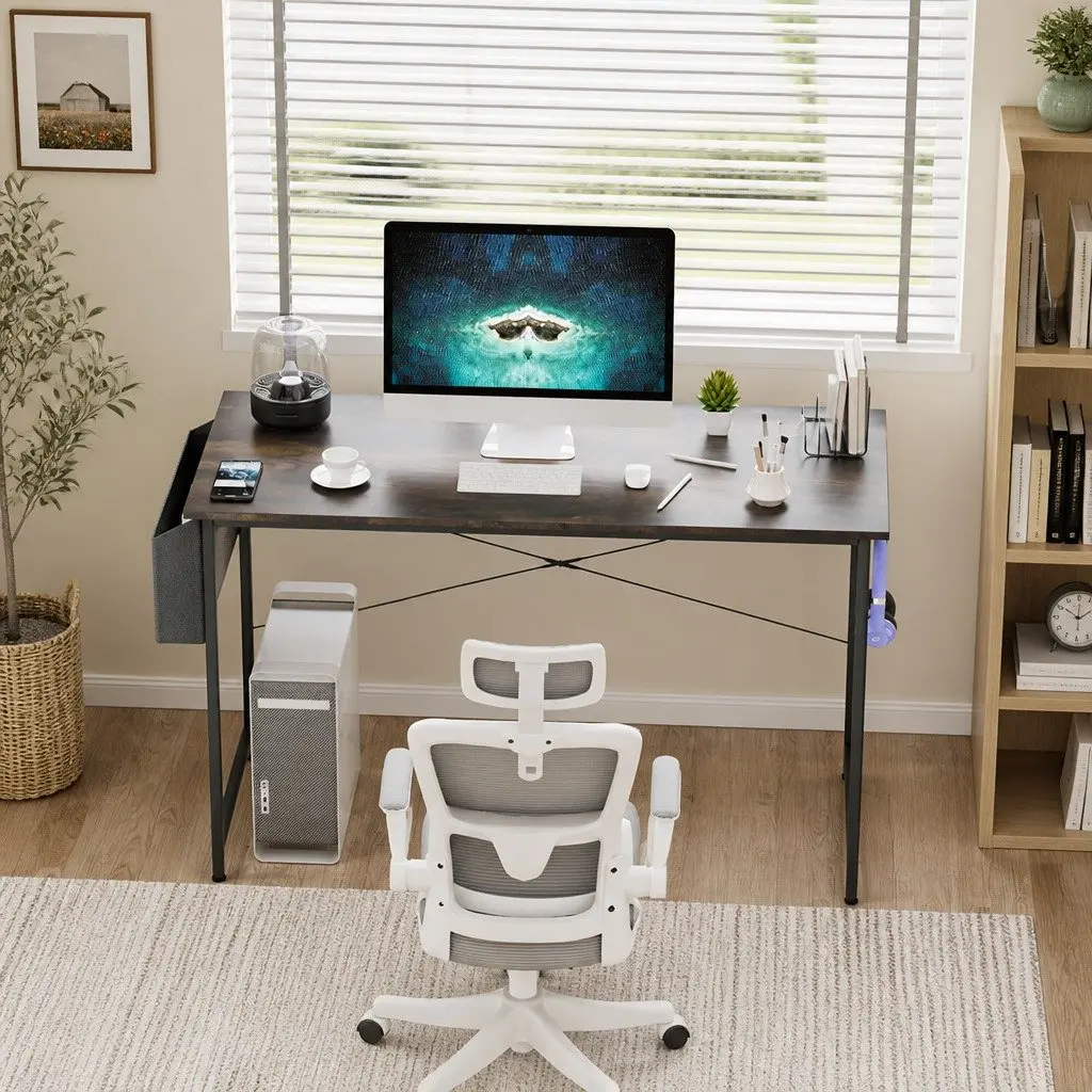 Computer Desk Study Table 100cm Brown Workstation Home Office Gaming