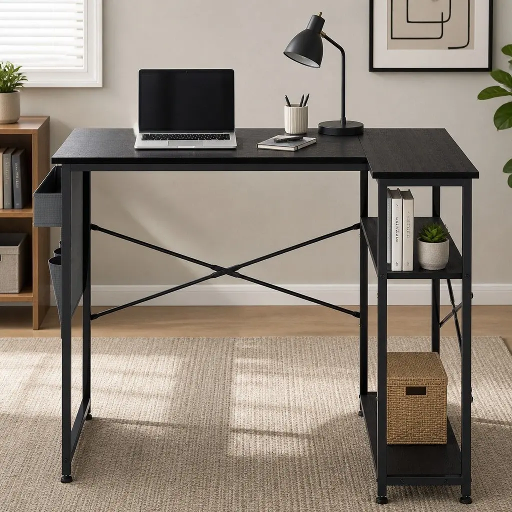 L-Shaped Gaming Computer Desk Corner Workstation Home Office Study Table Black