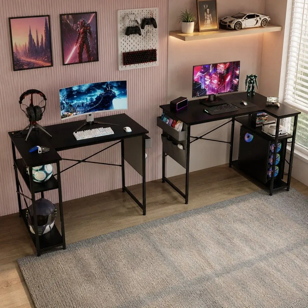 L-Shaped Gaming Computer Desk Corner Workstation Home Office Study Table Black