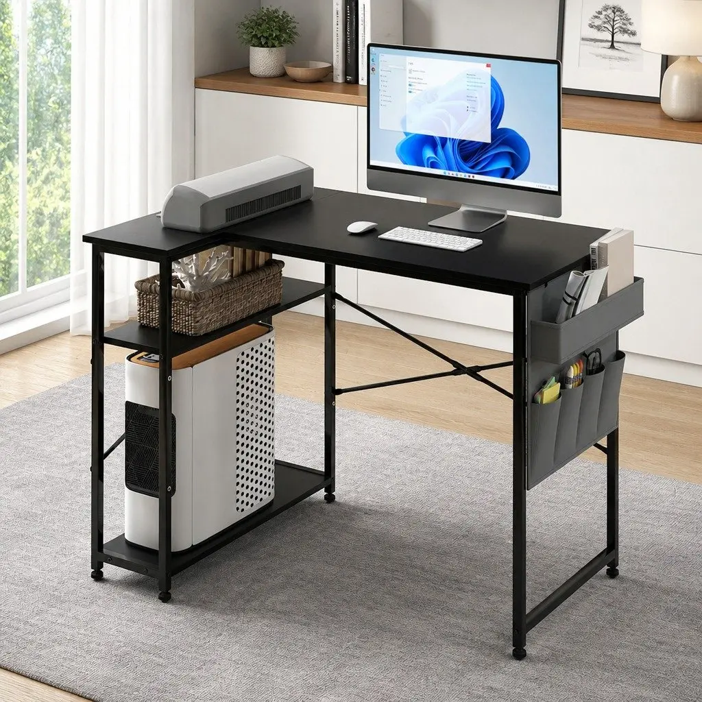L-Shaped Gaming Computer Desk Corner Workstation Home Office Study Table Black