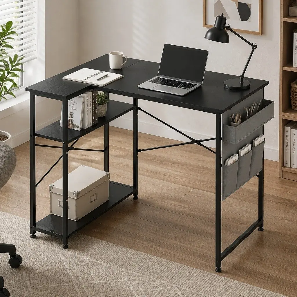 L-Shaped Gaming Computer Desk Corner Workstation Home Office Study Table Black