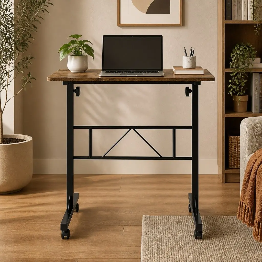 Height Adjustable Standing Desk Mobile Workstation 80cm L x 40cm W Brown