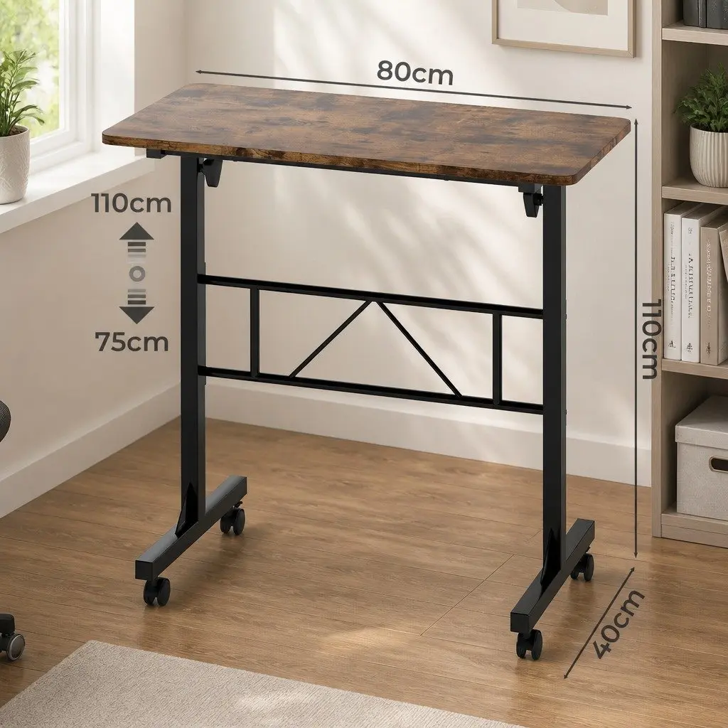 Height Adjustable Standing Desk Mobile Workstation 80cm L x 40cm W Brown