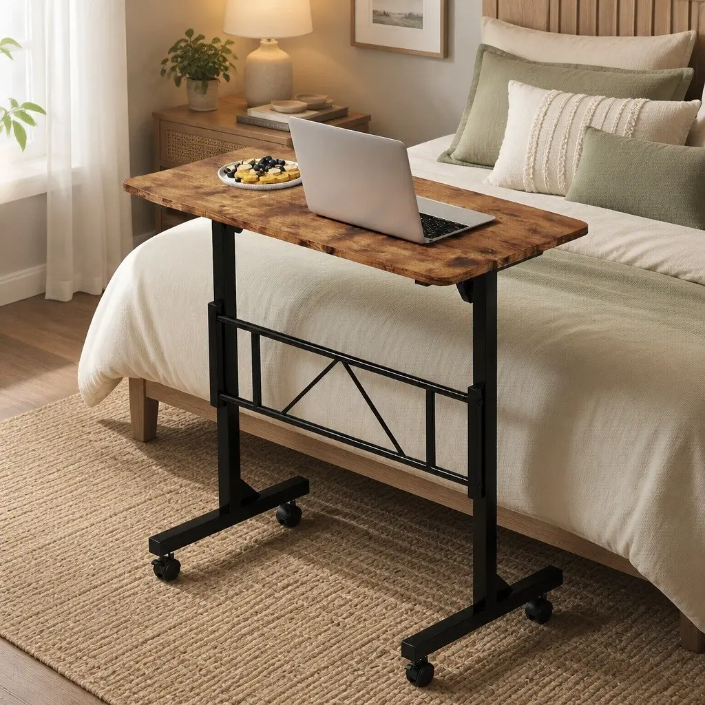 Height Adjustable Standing Desk Mobile Workstation 80cm L x 40cm W Brown
