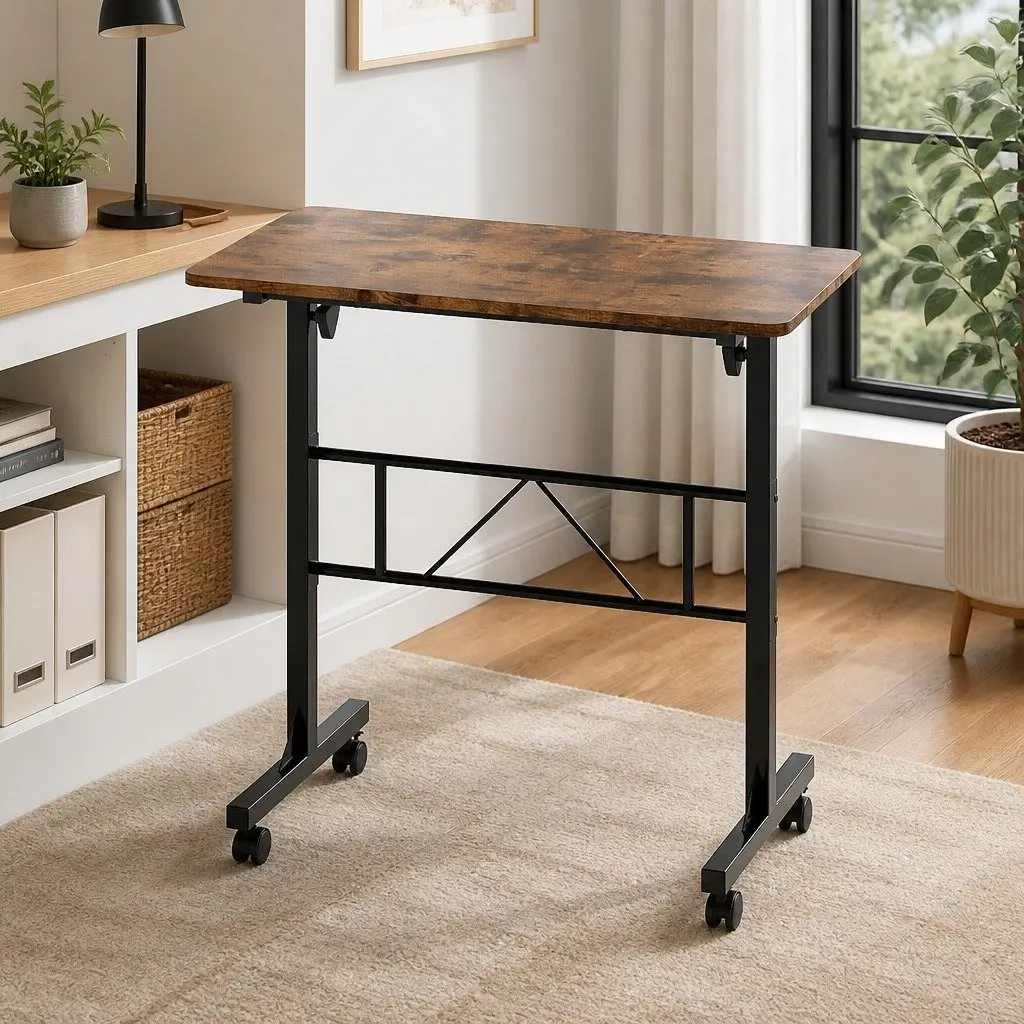 Height Adjustable Standing Desk Mobile Workstation 80cm L x 40cm W Brown