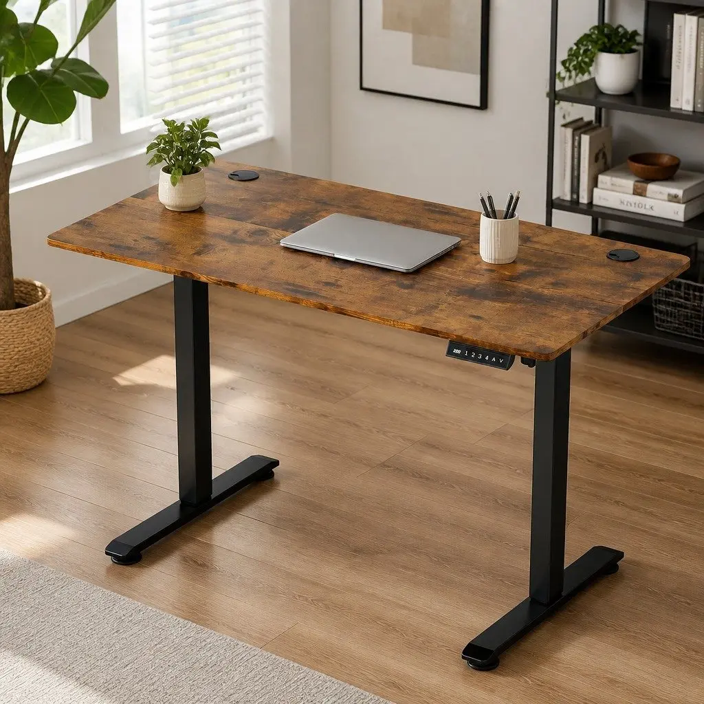 Electric Standing Desk Height Adjustable 120cm Motorised Sit Stand Vintage Oak
