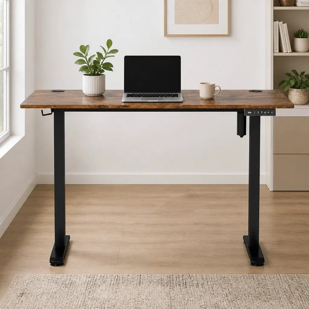 Electric Standing Desk Height Adjustable 120cm Motorised Sit Stand Vintage Oak