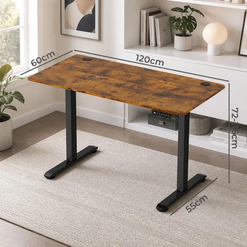Electric Standing Desk Height Adjustable 120cm Motorised Sit Stand Vintage Oak