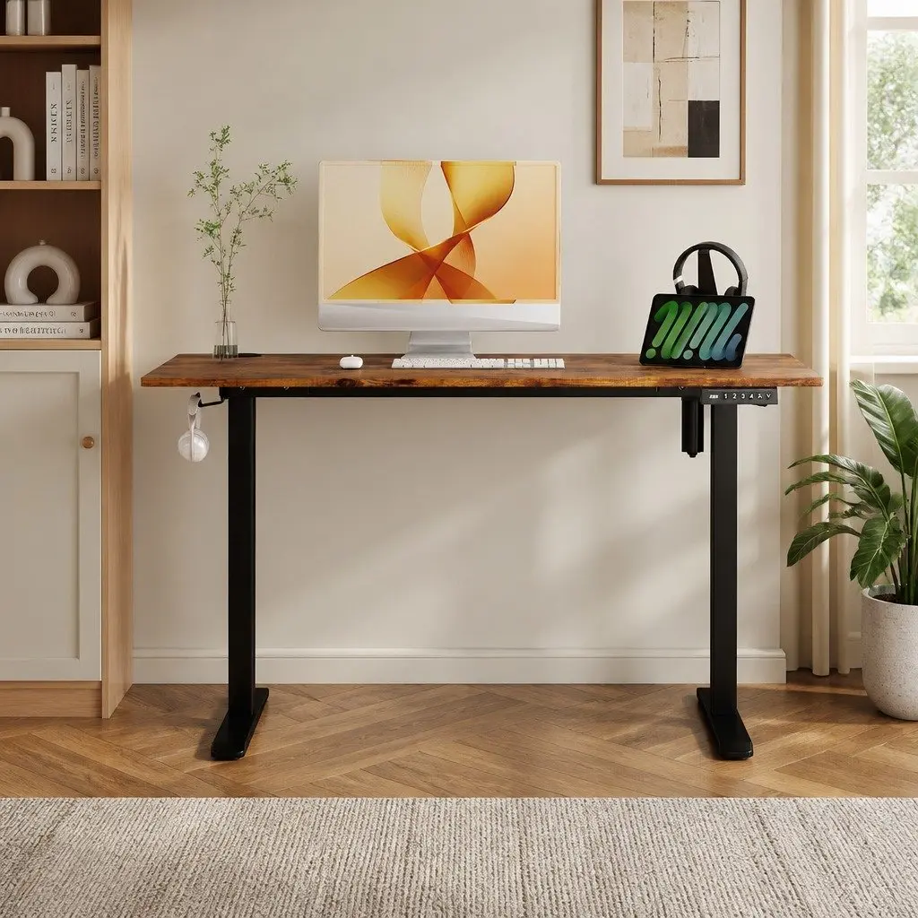 Electric Standing Desk Height Adjustable 120cm Motorised Sit Stand Vintage Oak