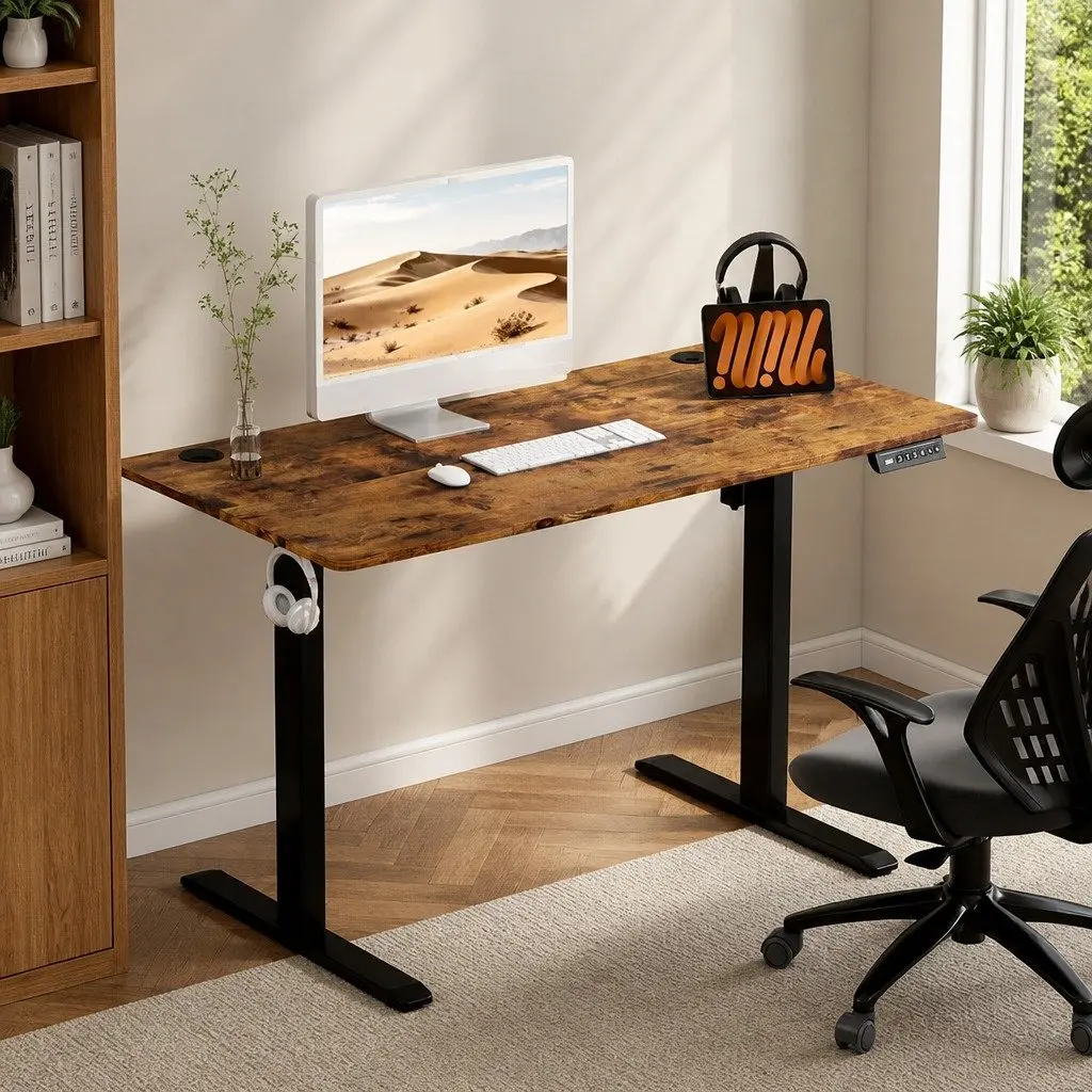 Electric Standing Desk Height Adjustable 120cm Motorised Sit Stand Vintage Oak