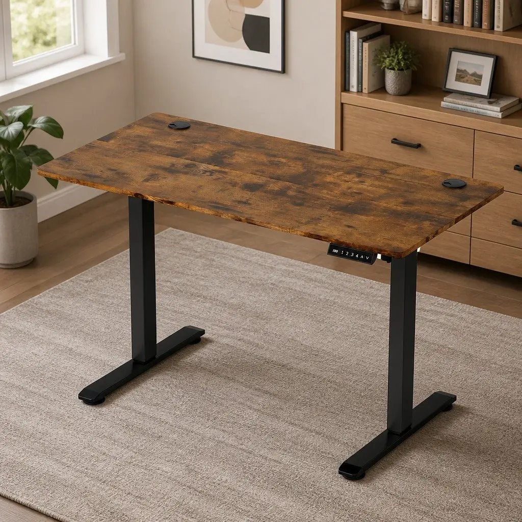 Electric Standing Desk Height Adjustable 120cm Motorised Sit Stand Vintage Oak