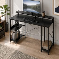 Gaming Desk Computer Table Monitor Shelf 140cm Workspace LED Light Setup
