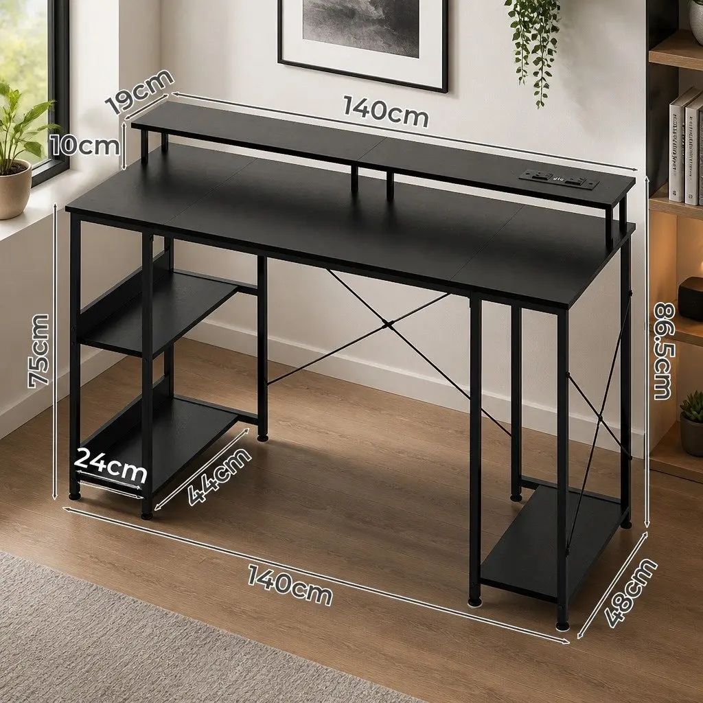 Gaming Desk Computer Table 140cm Workspace Black