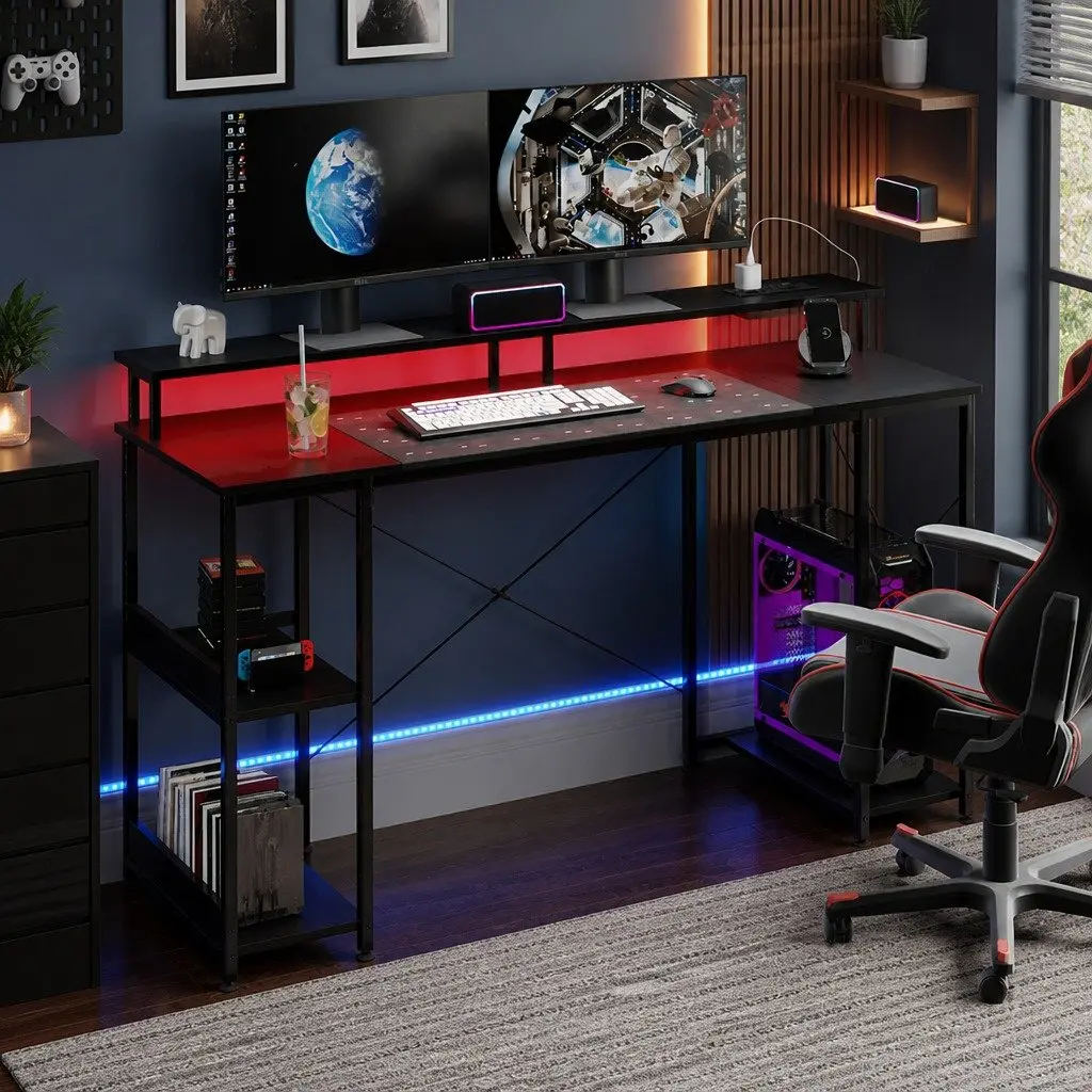 Gaming Desk Computer Table 140cm Workspace Black