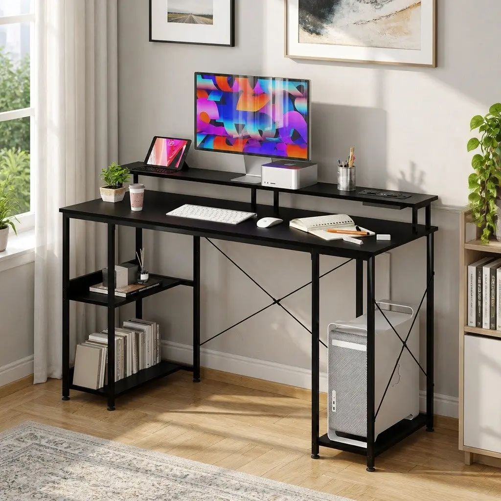 Gaming Desk Computer Table 140cm Workspace Black