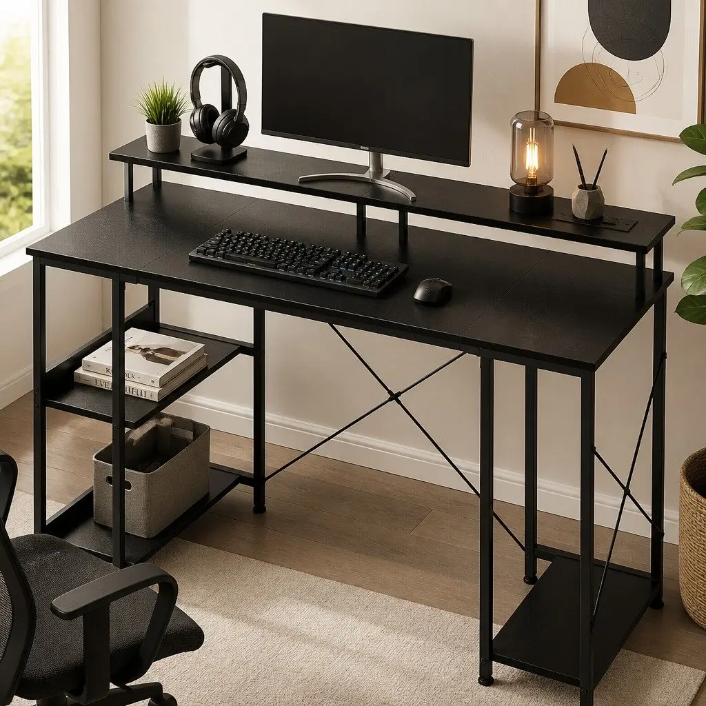Gaming Desk Computer Table 140cm Workspace Black