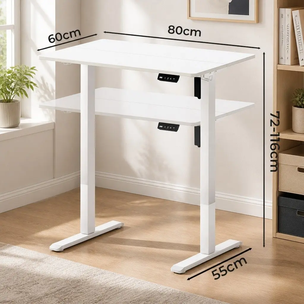 Electric Standing Desk Height Adjustable 72-116cm Motorised White Dual-Panel Office Computer Desk