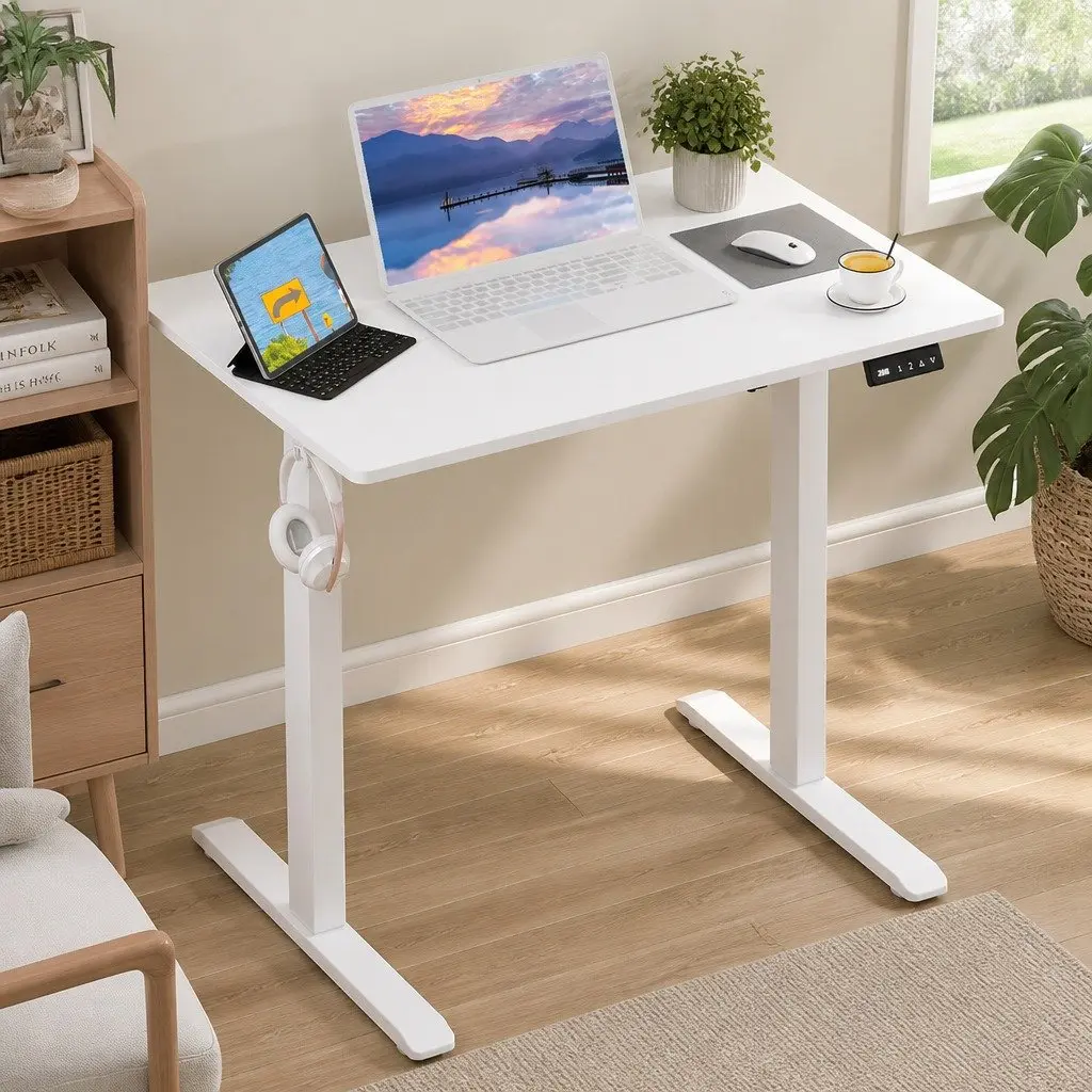 Electric Standing Desk Height Adjustable 72-116cm Motorised White Dual-Panel Office Computer Desk