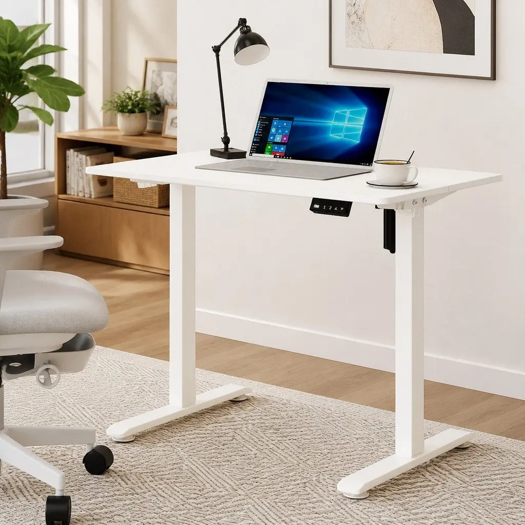 Electric Standing Desk Height Adjustable 72-116cm Motorised White Dual-Panel Office Computer Desk