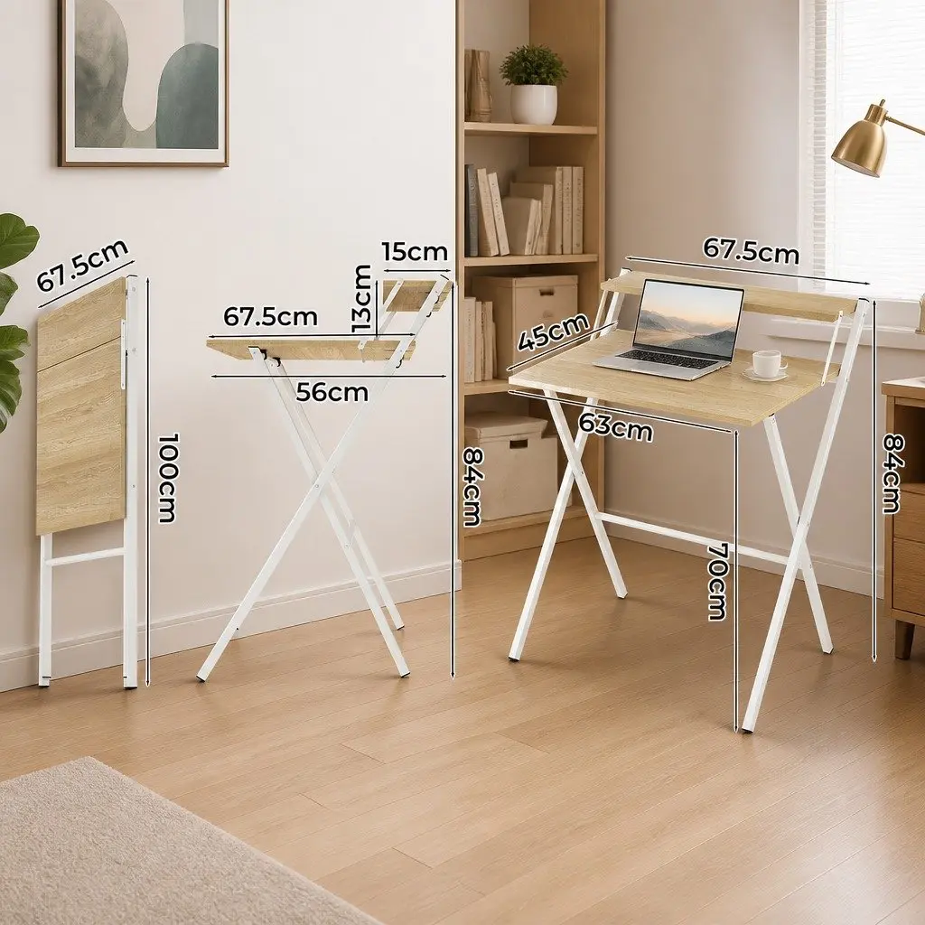 Foldable Computer Desk Study Desk with Monitor Shelf 67.5x45x84cm Oak White