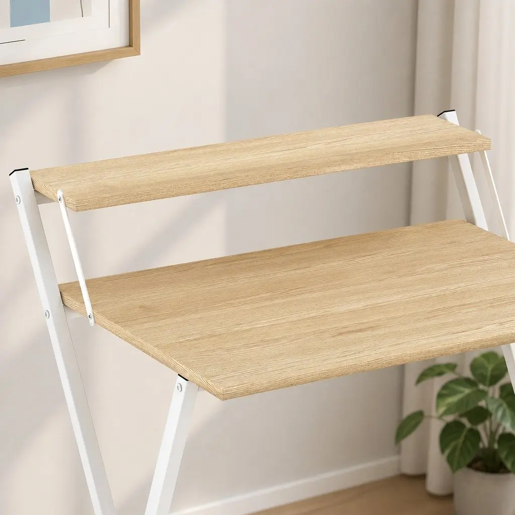 Foldable Computer Desk Study Desk with Monitor Shelf 67.5x45x84cm Oak White