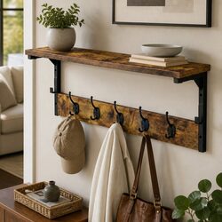 Wall Mounted Coat Rack with Shelf 7 Hooks Entryway Storage Organizer Living Room