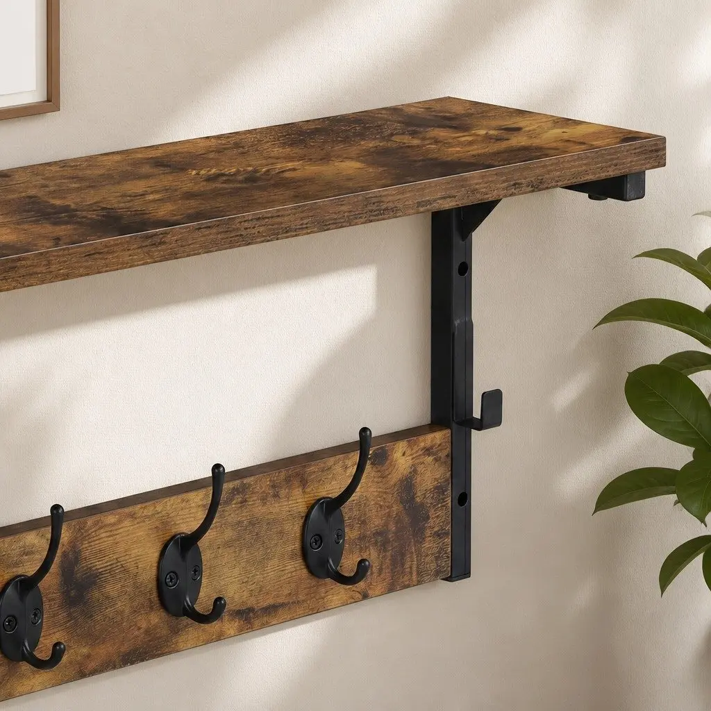 Wall-Mounted Coat Rack with 7 Hooks and Shelf