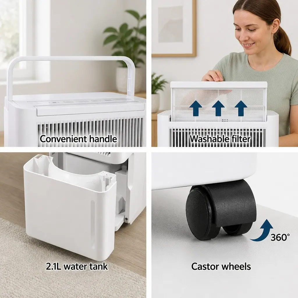 Dehumidifier 12L Air Purifier Portable White Compact Quiet 2-in-1